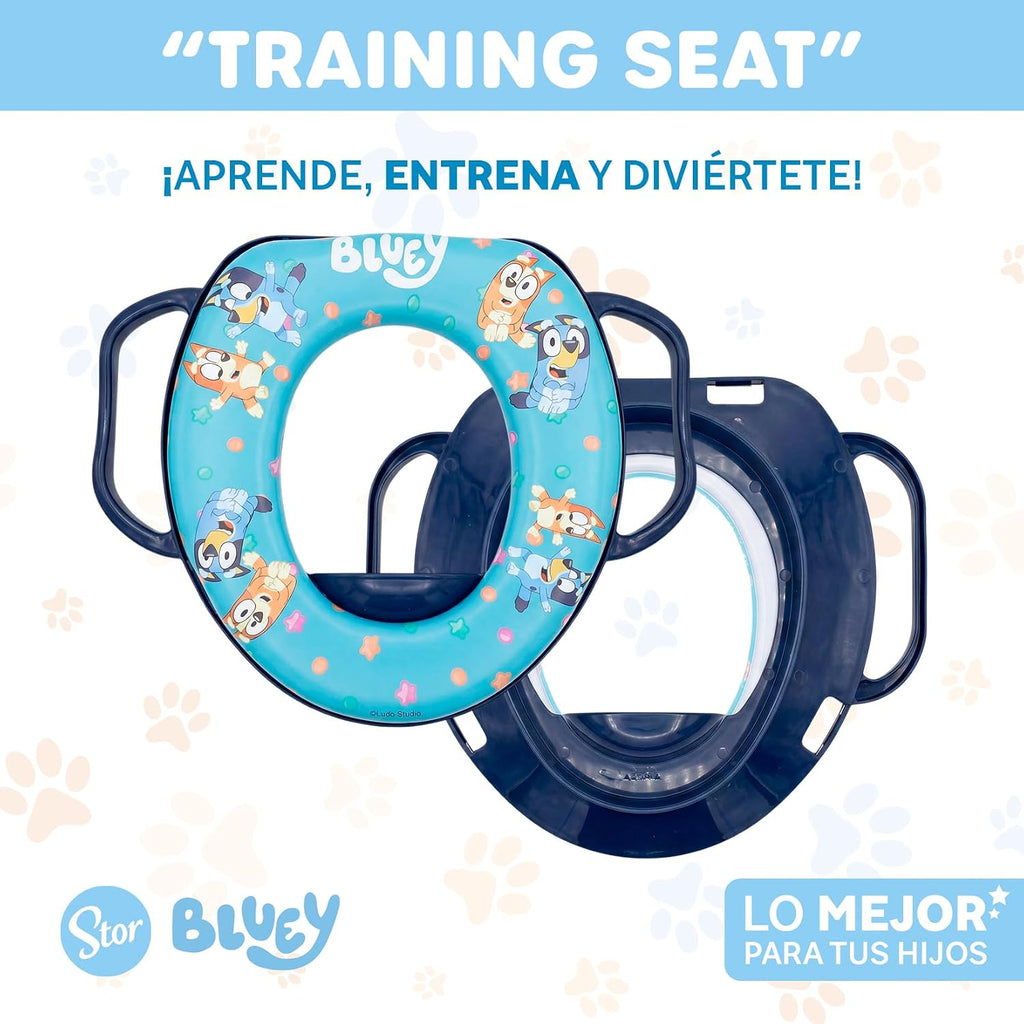 Reductor de Baño Infantil Bluey con Asas | Asiento WC Entrenador | Producto Oficial | Asas de Sujeción | Cojín Suave | Fácil de Limpiar | Stor