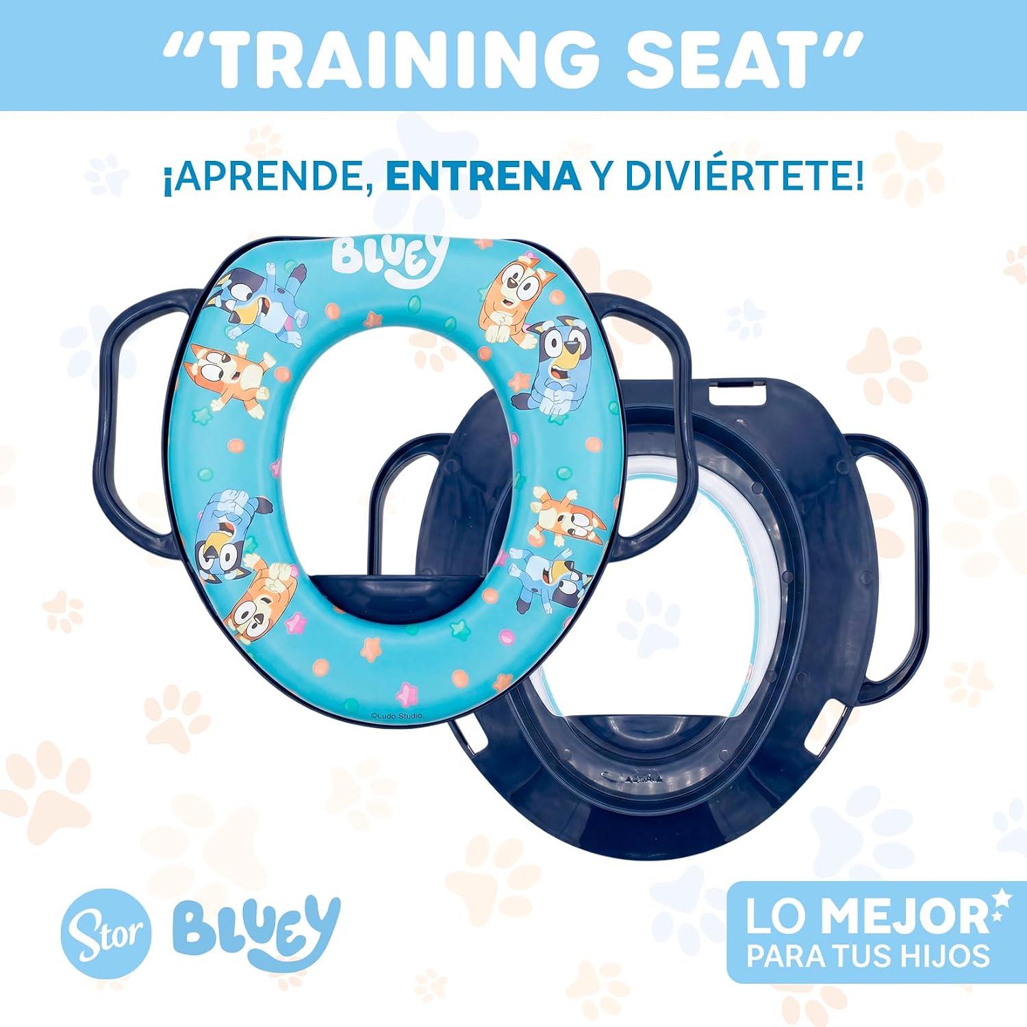 Reductor de Baño Infantil Bluey con Asas | Asiento WC Entrenador | Producto Oficial | Asas de Sujeción | Cojín Suave | Fácil de Limpiar | Stor