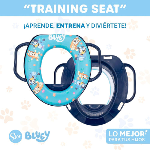 Reductor de Baño Infantil Bluey con Asas | Asiento WC Entrenador | Producto Oficial | Asas de Sujeción | Cojín Suave | Fácil de Limpiar | Stor