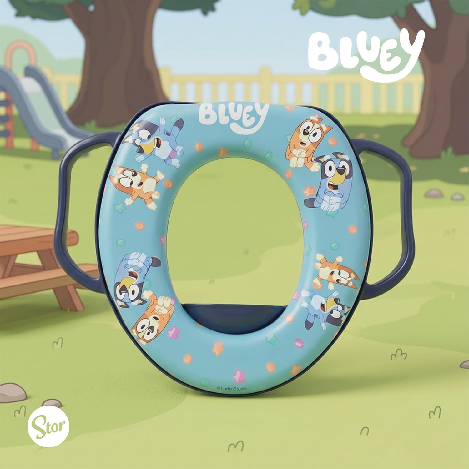 Reductor de Baño Infantil Bluey con Asas | Asiento WC Entrenador | Producto Oficial | Asas de Sujeción | Cojín Suave | Fácil de Limpiar | Stor
