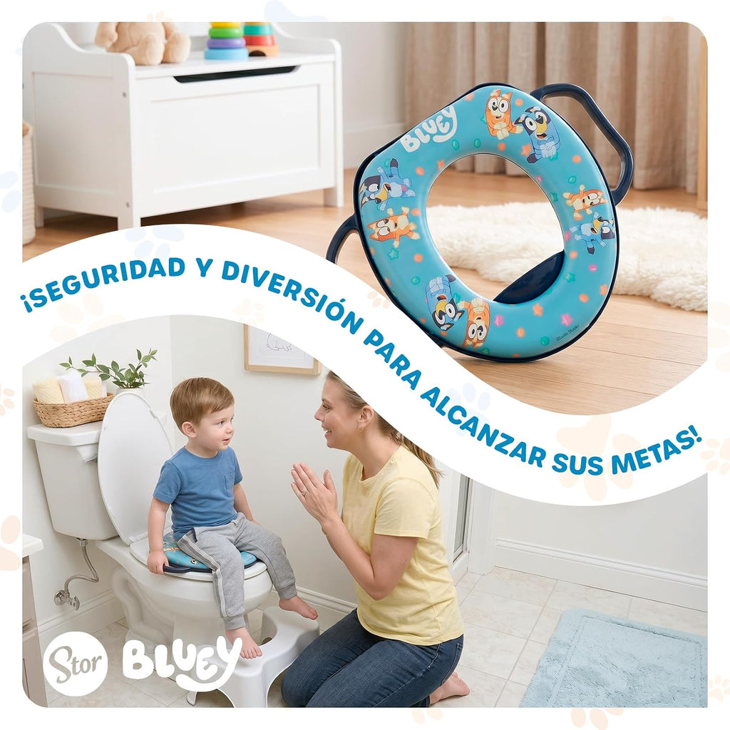 Reductor de Baño Infantil Bluey con Asas | Asiento WC Entrenador | Producto Oficial | Asas de Sujeción | Cojín Suave | Fácil de Limpiar | Stor