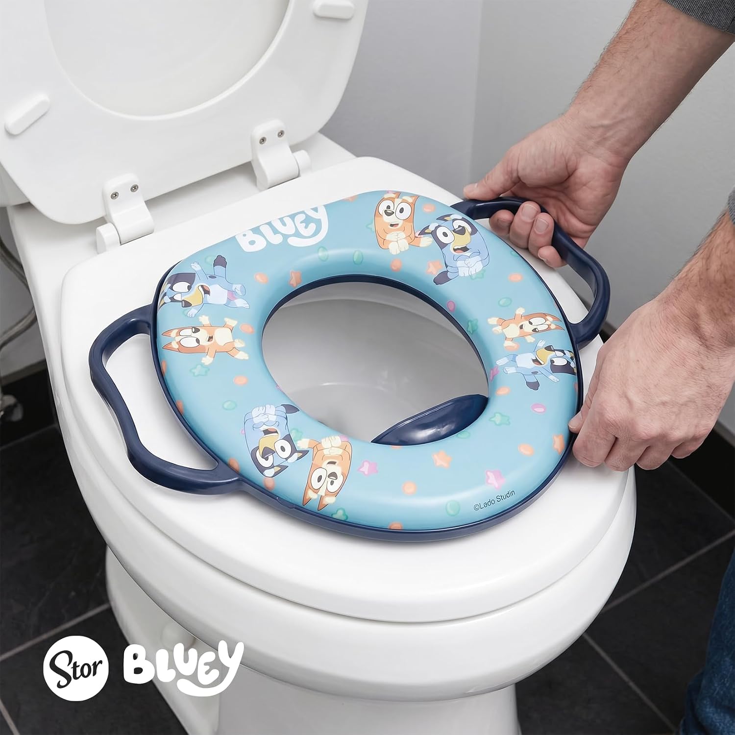 Reductor de Baño Infantil Bluey con Asas | Asiento WC Entrenador | Producto Oficial | Asas de Sujeción | Cojín Suave | Fácil de Limpiar | Stor