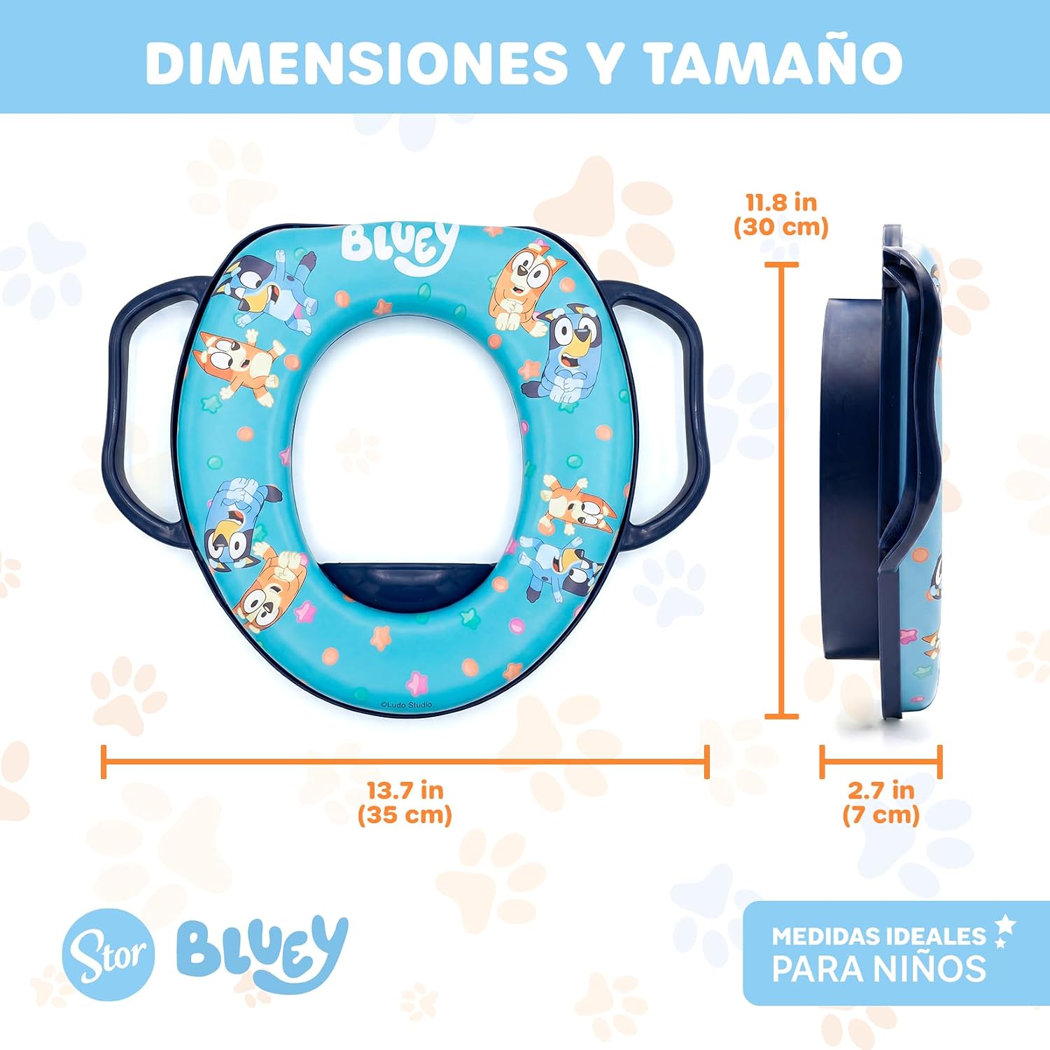 Reductor de Baño Infantil Bluey con Asas | Asiento WC Entrenador | Producto Oficial | Asas de Sujeción | Cojín Suave | Fácil de Limpiar | Stor