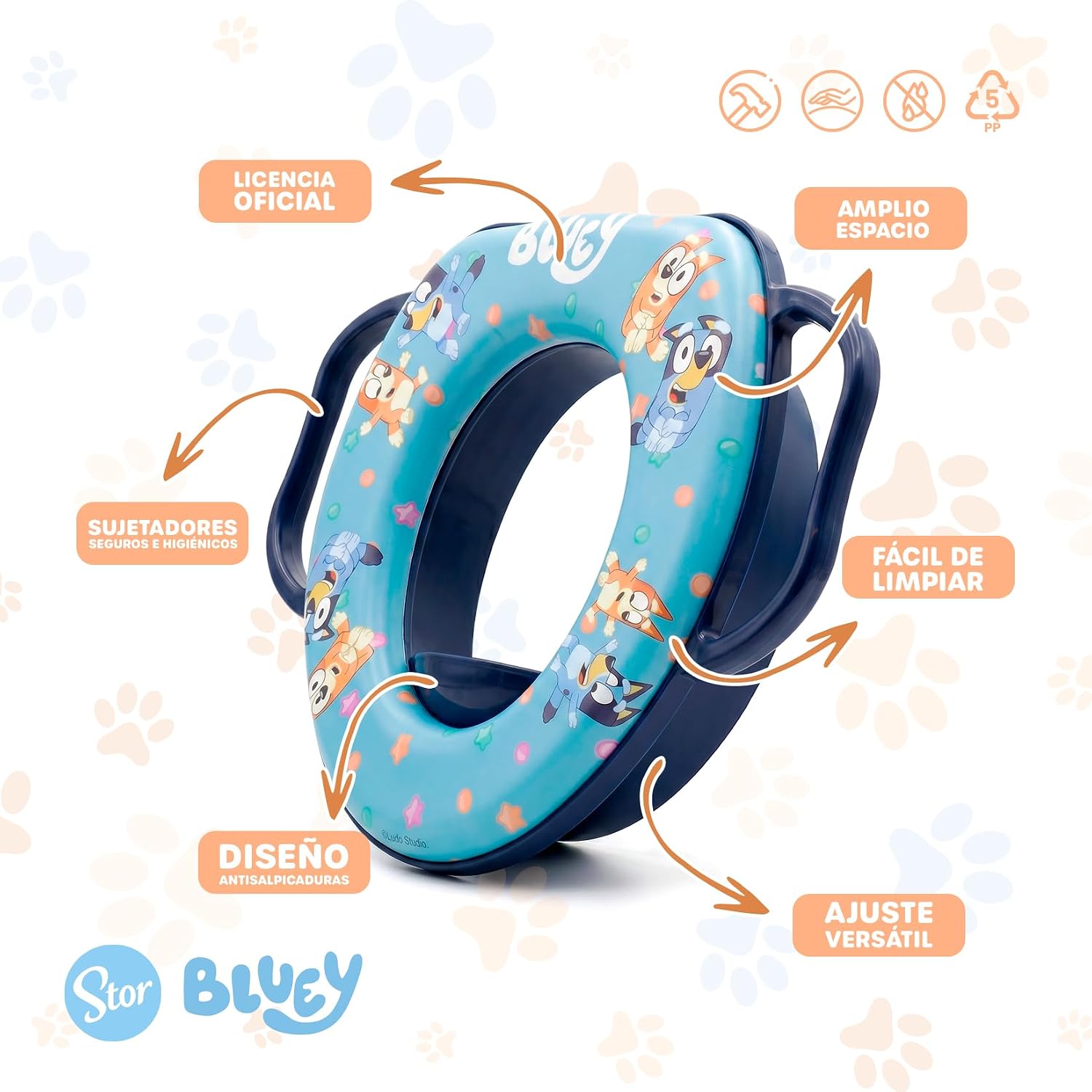 Reductor de Baño Infantil Bluey con Asas | Asiento WC Entrenador | Producto Oficial | Asas de Sujeción | Cojín Suave | Fácil de Limpiar | Stor