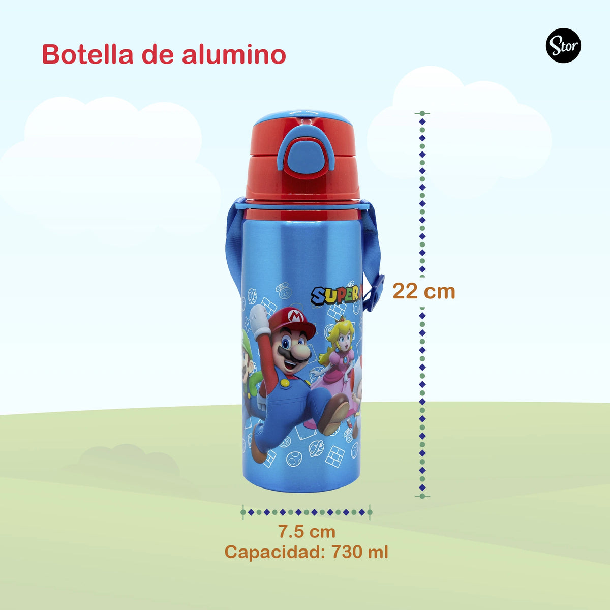 Botella de Aluminio Super Mario con Correa de Transporte