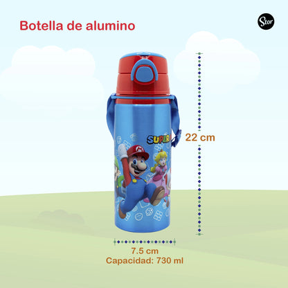 Botella de Aluminio Super Mario con Correa de Transporte