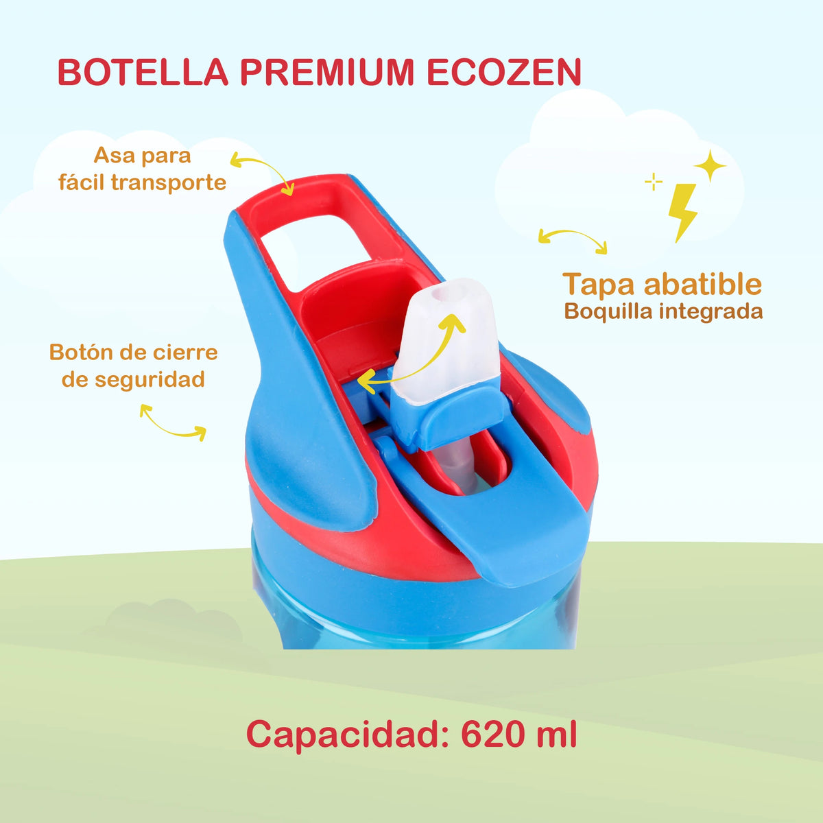 Botella Ecozen Premium Super Mario con Asa y Popote