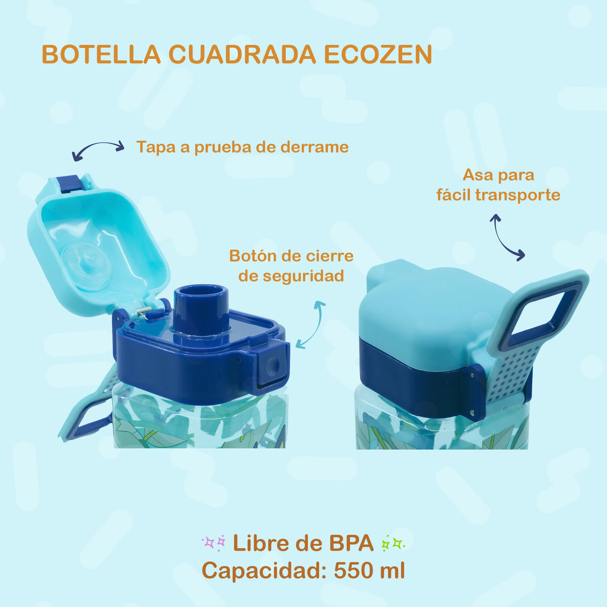 Botella Ecozen Square Bluey con Cierre de Seguridad