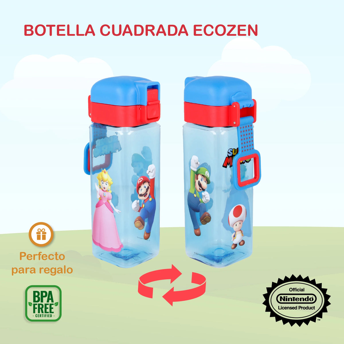 Botella Ecozen Square Super Mario con Cierre de Seguridad