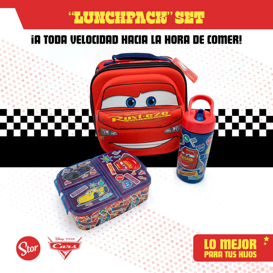 Set Cars 3D con Lonchera Térmica, Sandwichera y Botella