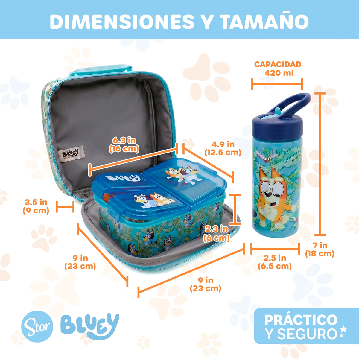 Set Bluey 3D con Lonchera Térmica, Sandwichera y Botella