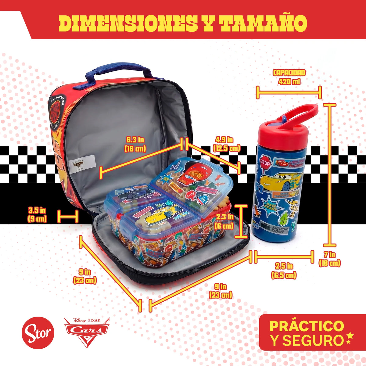 Set Cars 3D con Lonchera Térmica, Sandwichera y Botella