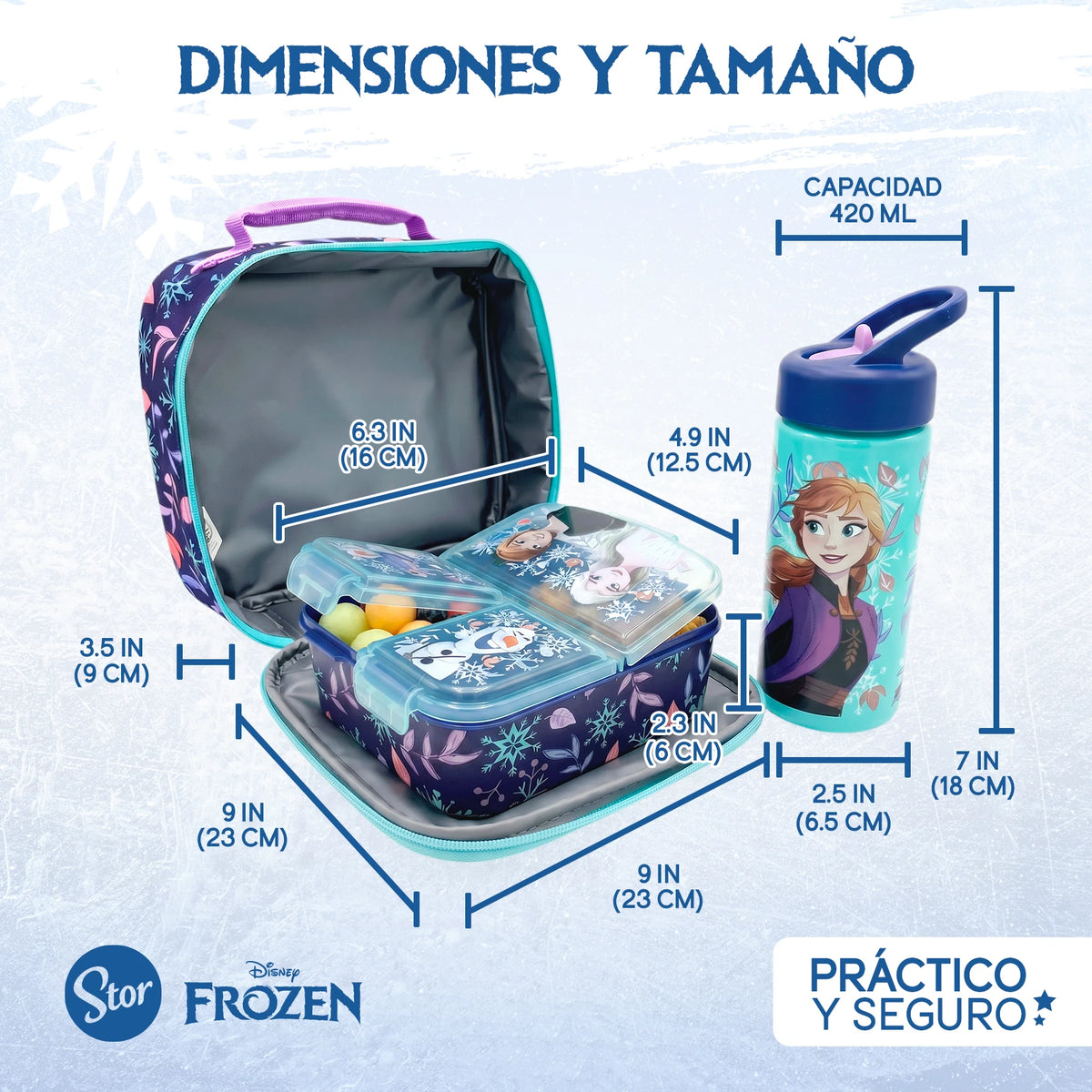 Set Frozen 3D con Lonchera Térmica, Sandwichera y Botella