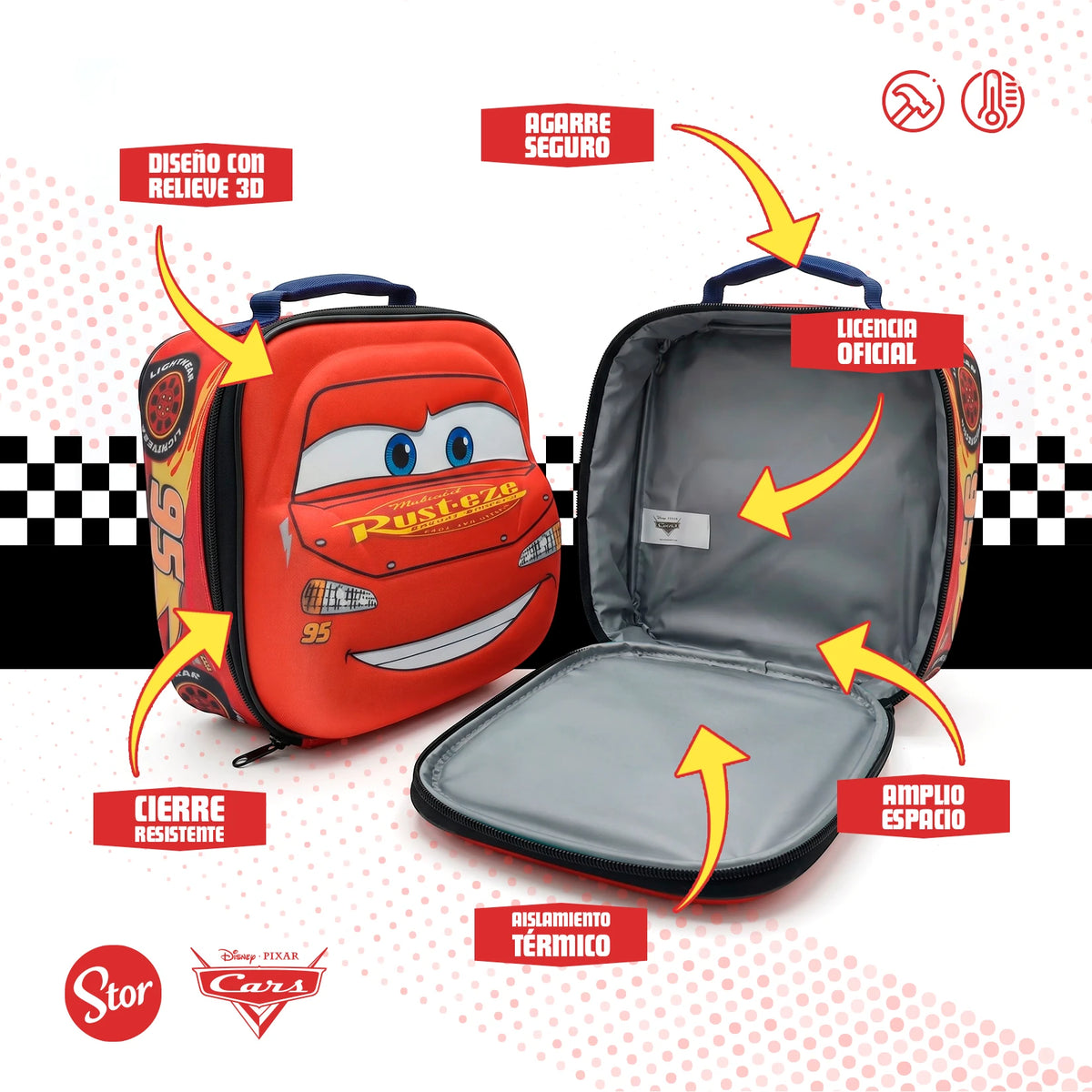 Set Cars 3D con Lonchera Térmica, Sandwichera y Botella