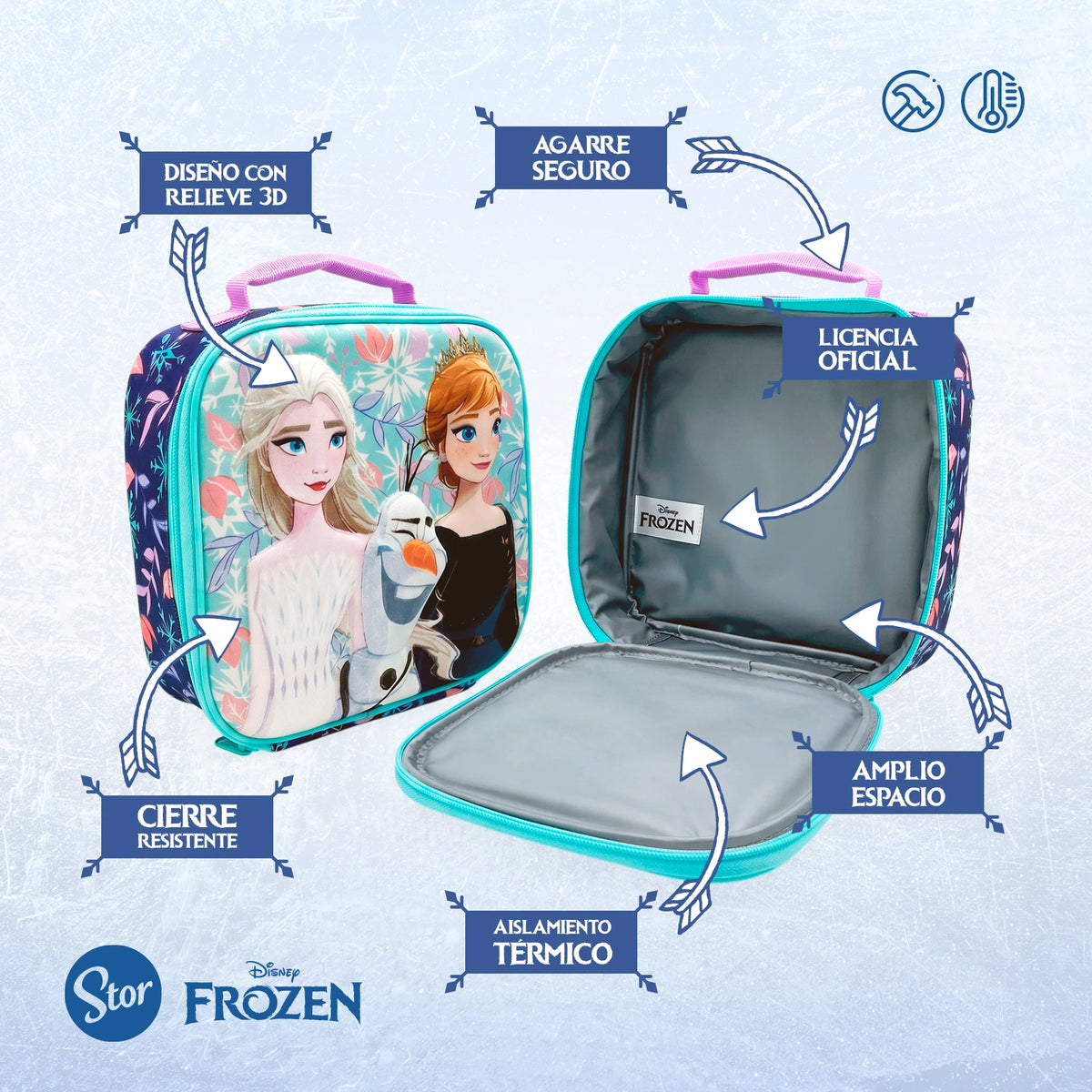 Set Frozen 3D con Lonchera Térmica, Sandwichera y Botella