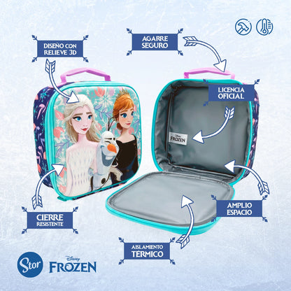 Set Frozen 3D con Lonchera Térmica, Sandwichera y Botella