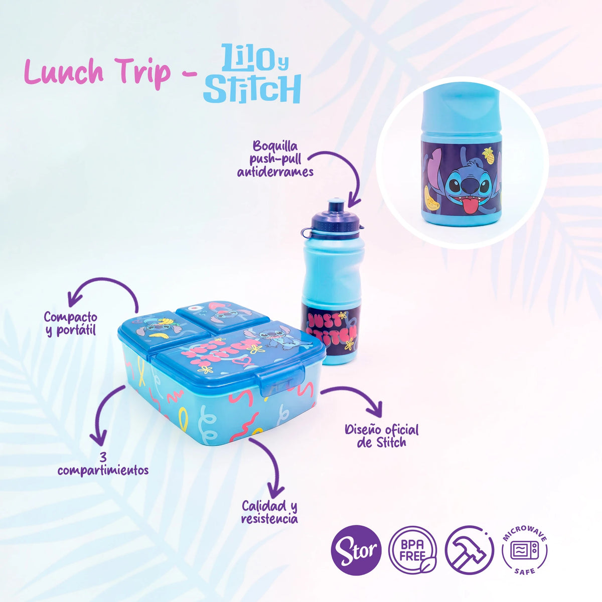 Set Stitch con Lonchera de Correas, Sandwichera y Botella