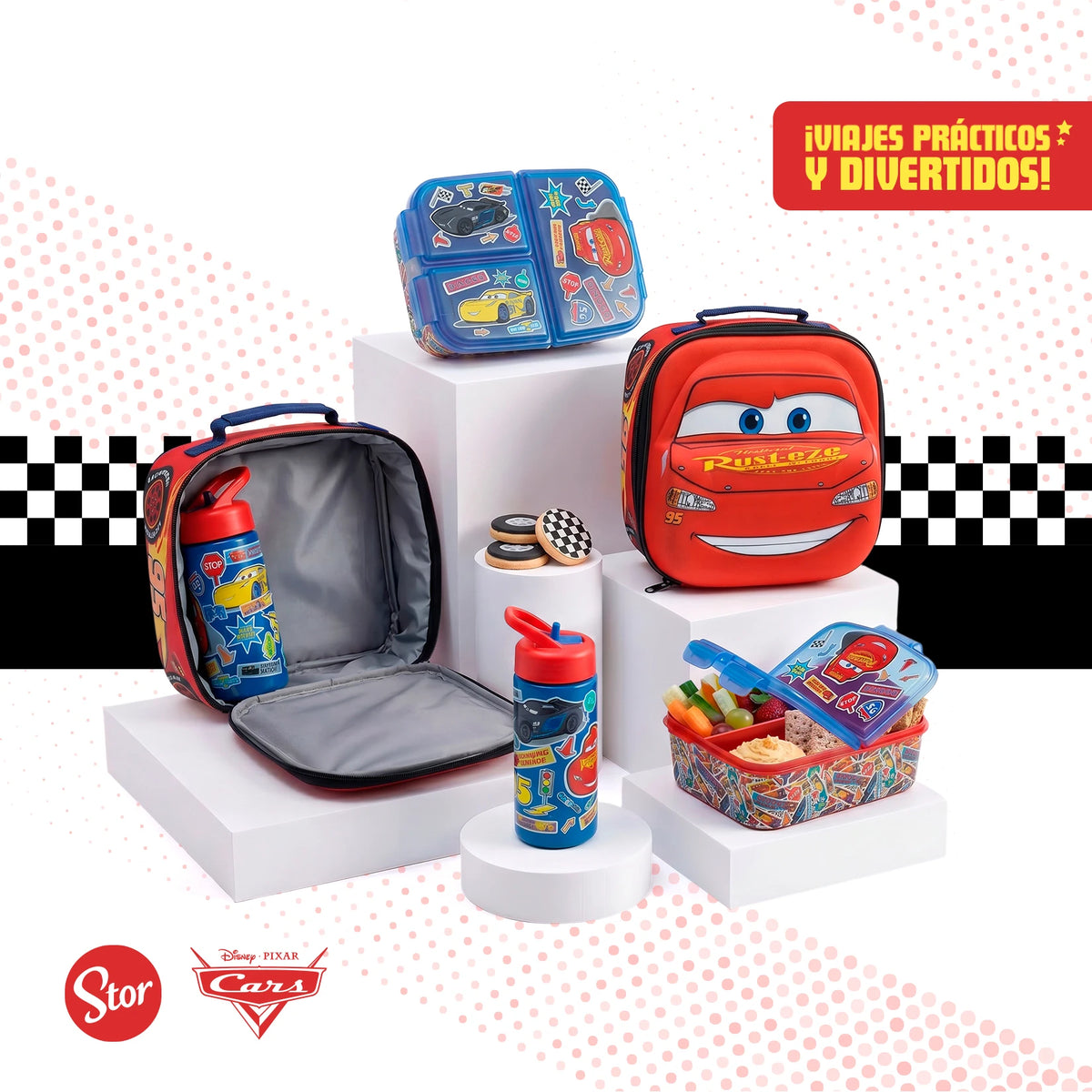 Set Cars 3D con Lonchera Térmica, Sandwichera y Botella