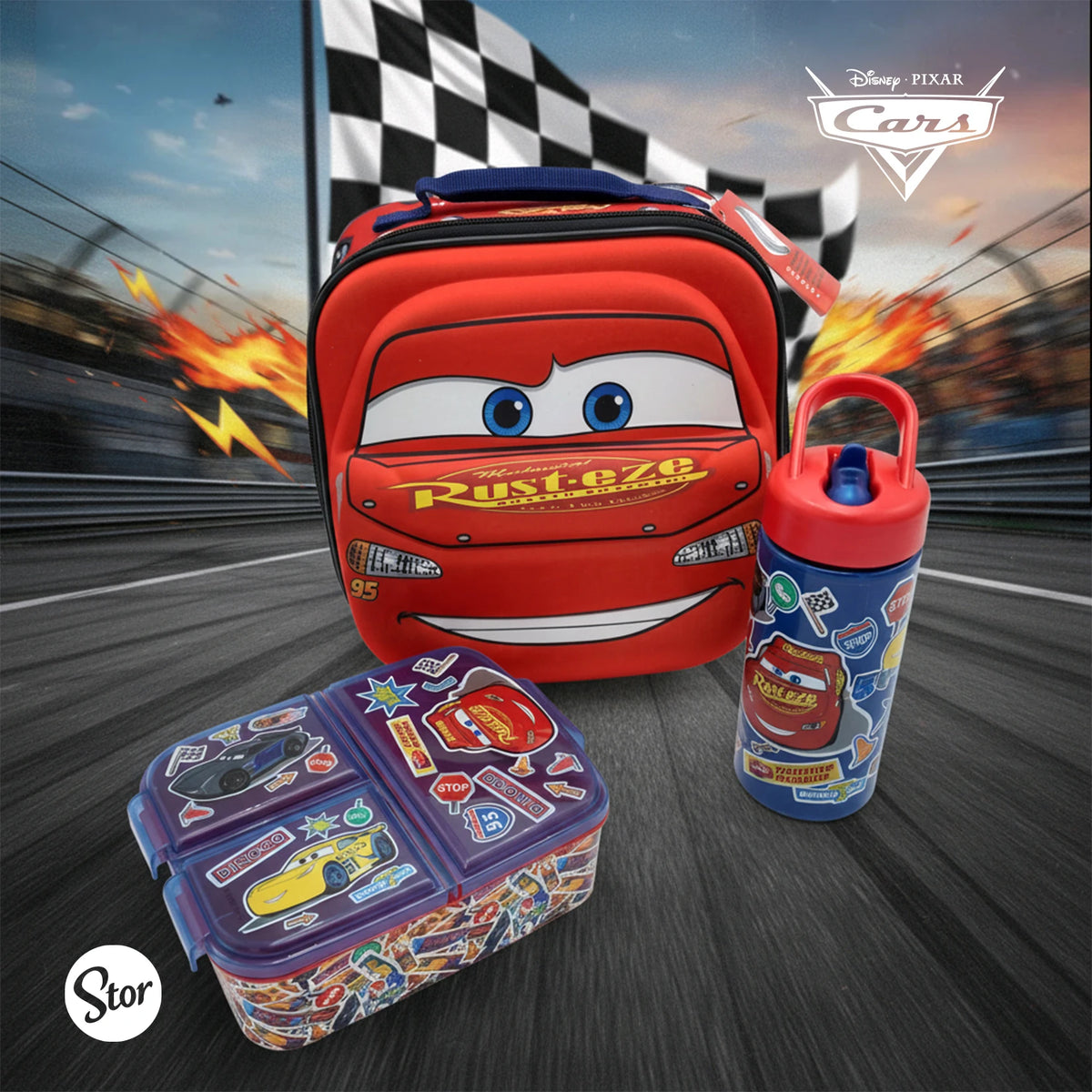 Set Cars 3D con Lonchera Térmica, Sandwichera y Botella