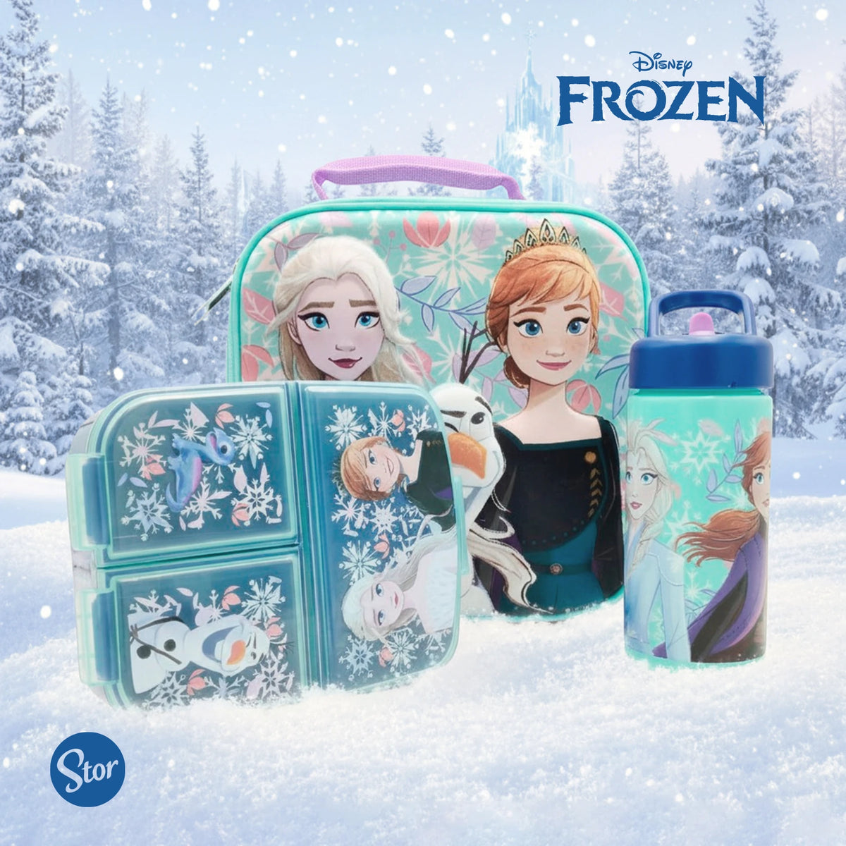 Set Frozen 3D con Lonchera Térmica, Sandwichera y Botella