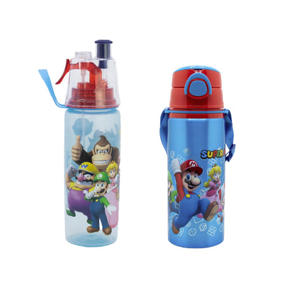 Set de 2 Botellas Super Mario, Spray y Aluminio para Niños