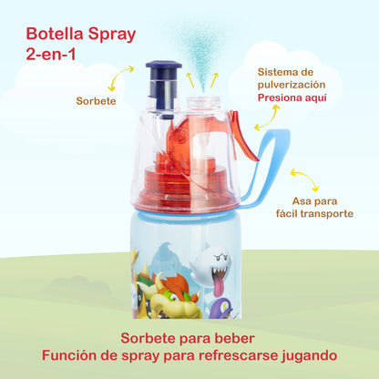 Set de 2 Botellas Super Mario, Spray y Aluminio para Niños