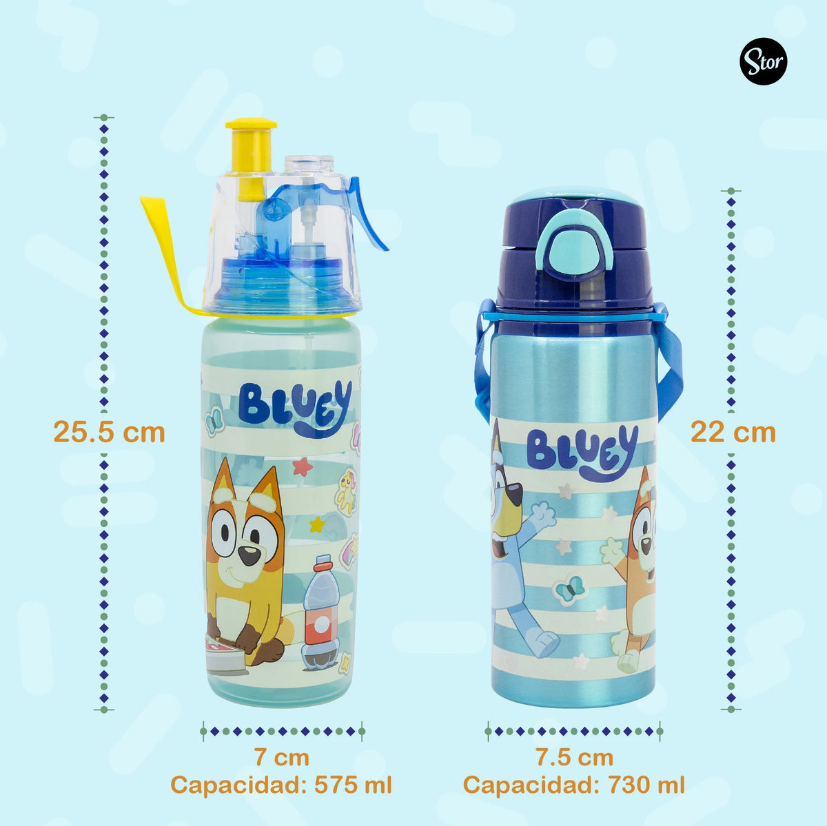 Set de 2 Botellas Bluey, Spray y Aluminio para Niños