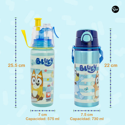 Set de 2 Botellas Bluey, Spray y Aluminio para Niños