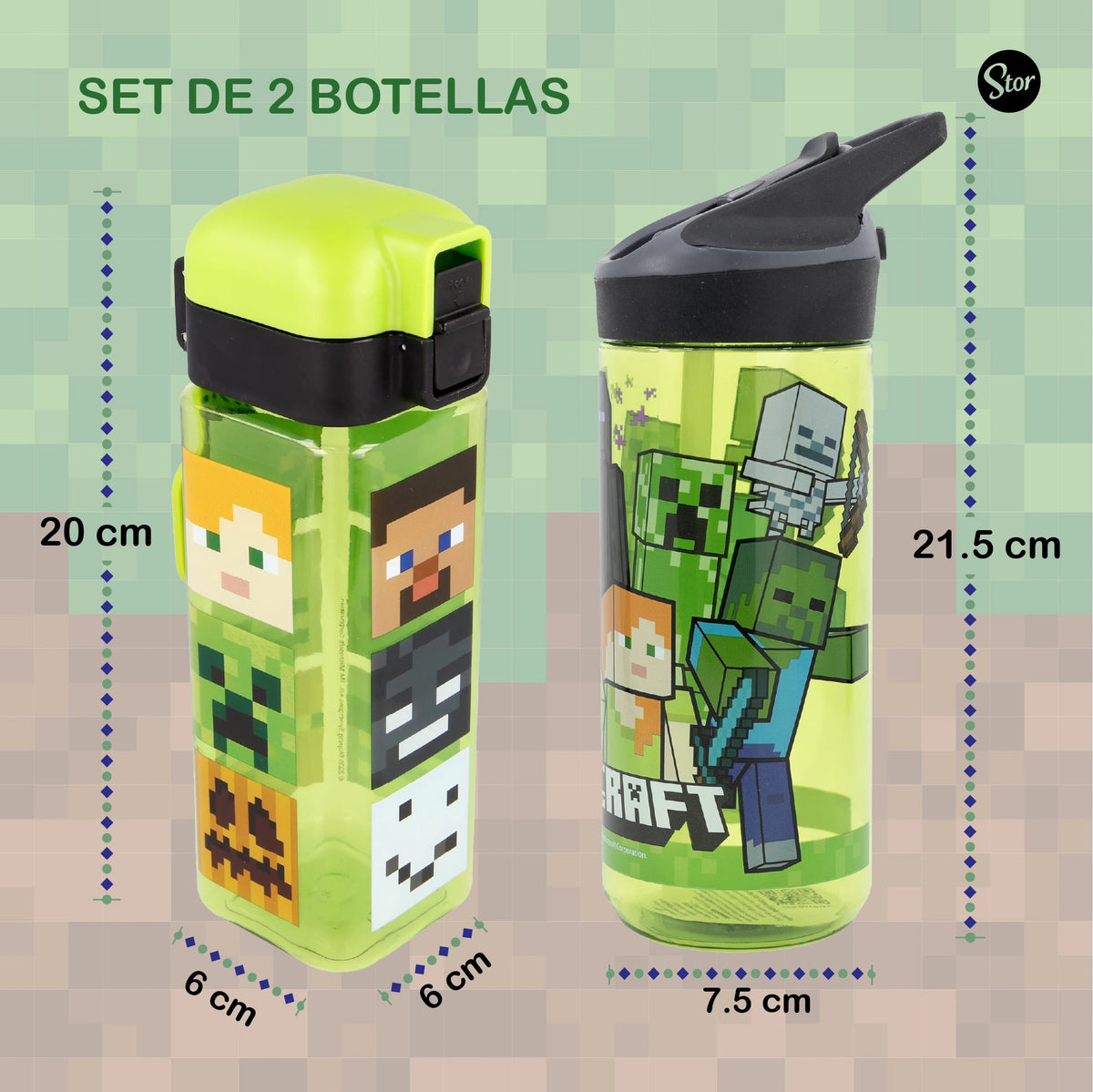 Set de 2 Botellas Ecozen Minecraft para Niños, Sin BPA