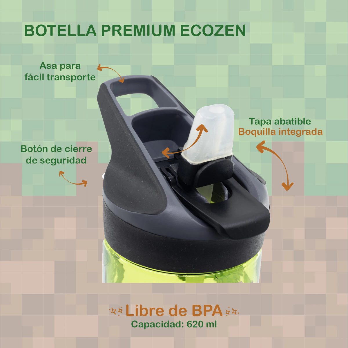 Set de 2 Botellas Ecozen Minecraft para Niños, Sin BPA
