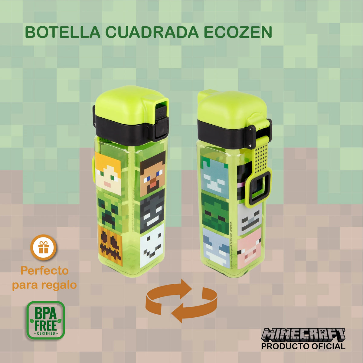 Set de 2 Botellas Ecozen Minecraft para Niños, Sin BPA